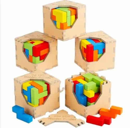 Wooden 3D Colourful Building Block Cube Puzzle