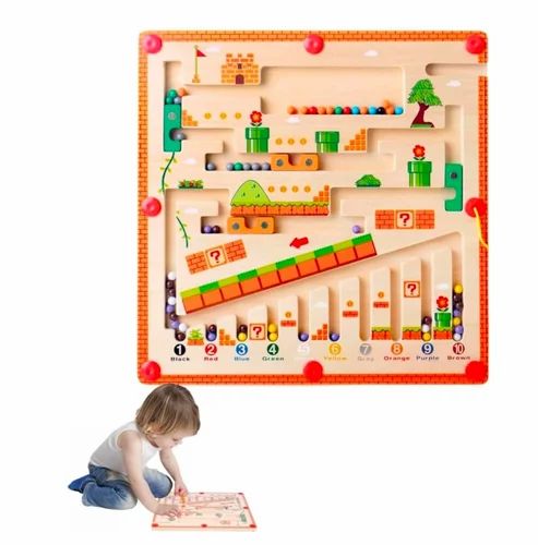 Wooden Colour and Number Mushroom Magnetic Maze Game