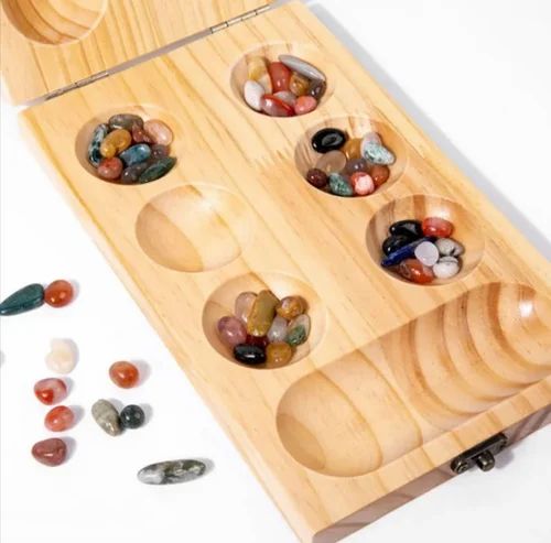 Wooden pallanguli,Mancala,Vamana Guntalu with stones