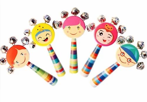 wooden Rattle with 5 Bells -Face Bell Rattle