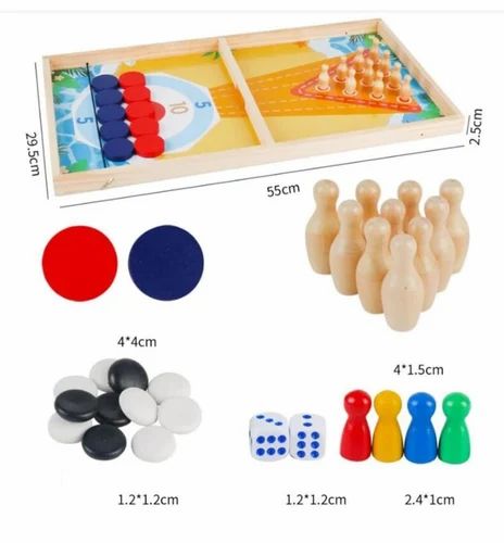 4 in 1 Multifunctional Toy -Mini Bowling, LUDO, sling shot with coins
