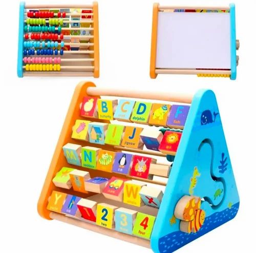 5 in 1 Wooden Activity Triangle Toy- Alphabet, Blocks, Abacus..- Montessori Learning Toy