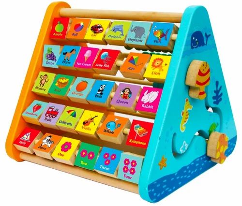 5 in 1 Wooden Activity Triangle Toy- Alphabet, Blocks, Abacus..- Montessori Learning Toy