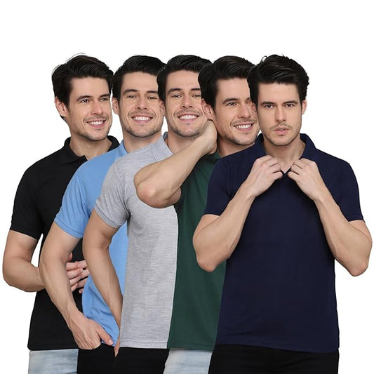 PLAIN POLO TSHIRTS (5 PIECES COMBO OFFER - ASSORTED COLOURS)
