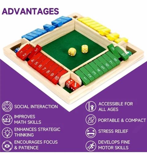 Shut the Box Game Wooden-Colour with 8 Dices