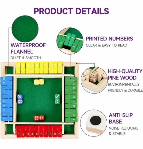 Shut the Box Game Wooden-Colour with 8 Dices