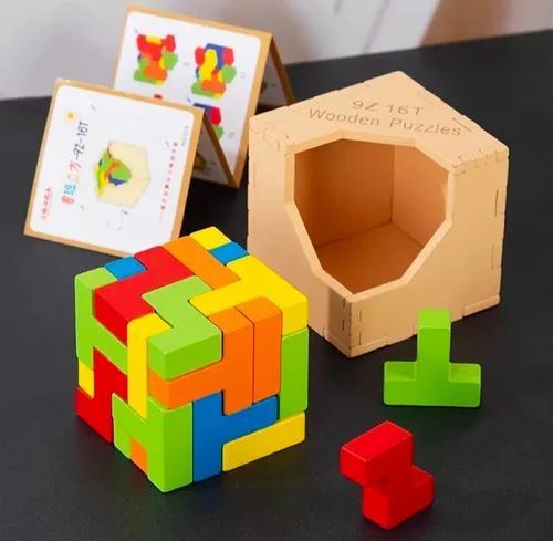 Wooden 3D Colourful Building Block Cube Puzzle
