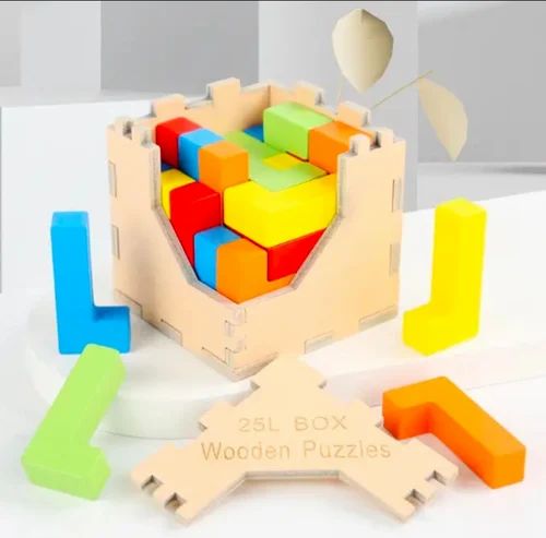 Wooden 3D Colourful Building Block Cube Puzzle