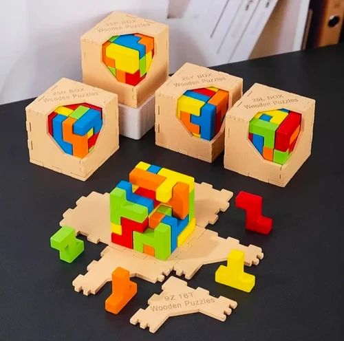 Wooden 3D Colourful Building Block Cube Puzzle