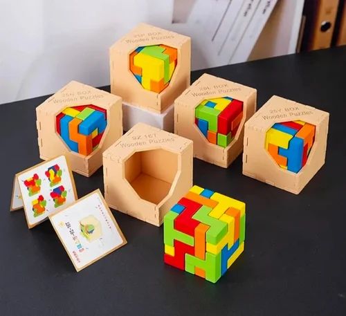 Wooden 3D Colourful Building Block Cube Puzzle