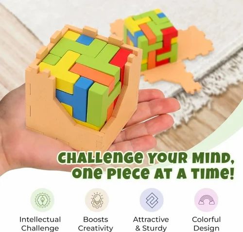 Wooden 3D Colourful Building Block Cube Puzzle