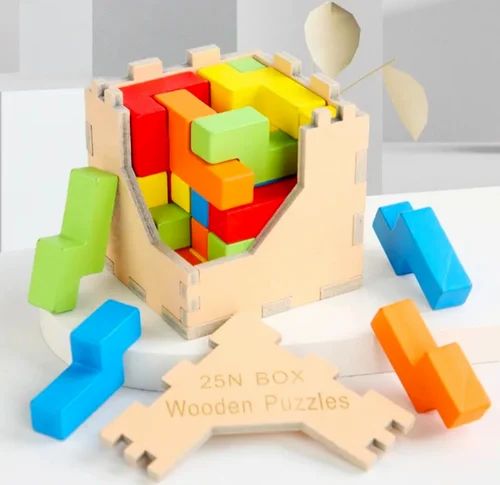 Wooden 3D Colourful Building Block Cube Puzzle