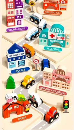 Wooden City Building Blocks for Kids with Multiple Places