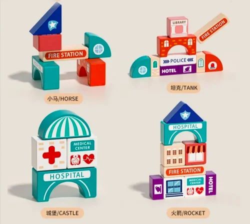 Wooden City Building Blocks for Kids with Multiple Places