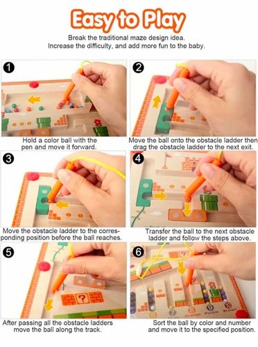 Wooden Colour and Number Mushroom Magnetic Maze Game
