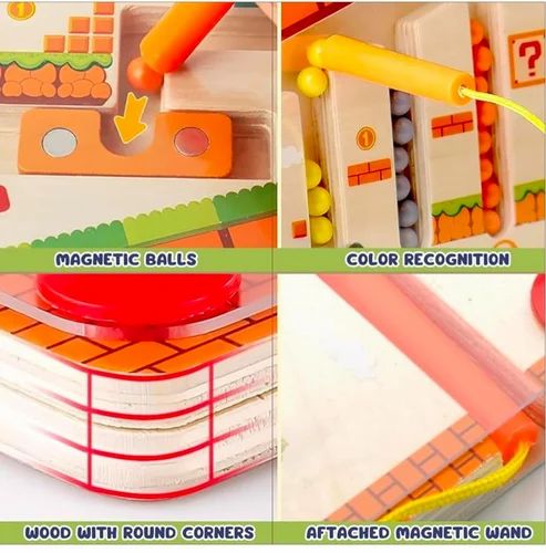 Wooden Colour and Number Mushroom Magnetic Maze Game