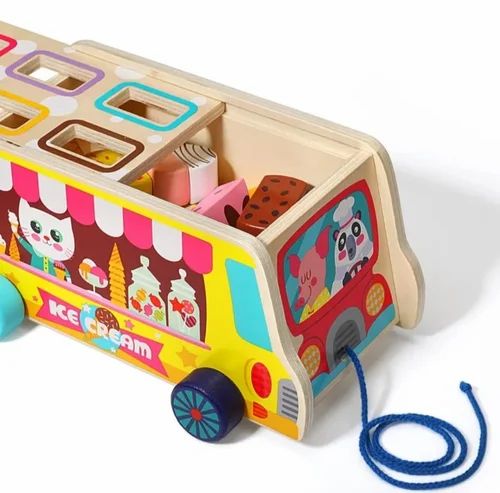 Wooden Ice Cream Cart for Kids ,Montessori & Educational, Magnetic Ice Cream Pull Along Toy
