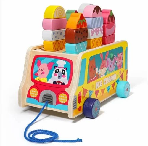 Wooden Ice Cream Cart for Kids ,Montessori & Educational, Magnetic Ice Cream Pull Along Toy