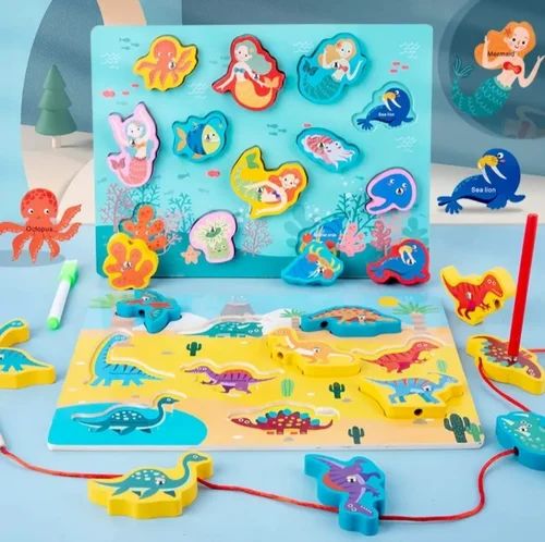 Wooden Magnetic Fishing Board with white board