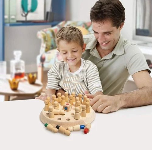 Wooden Memory chess Game, colourful memory chess game with dice