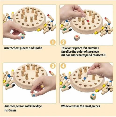 Wooden Memory chess Game, colourful memory chess game with dice