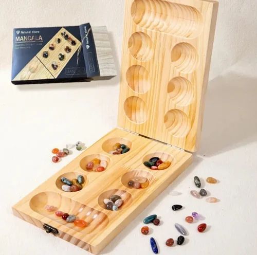 Wooden pallanguli,Mancala,Vamana Guntalu with stones