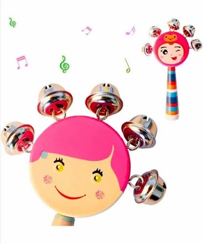 wooden Rattle with 5 Bells -Face Bell Rattle