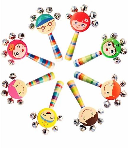 wooden Rattle with 5 Bells -Face Bell Rattle