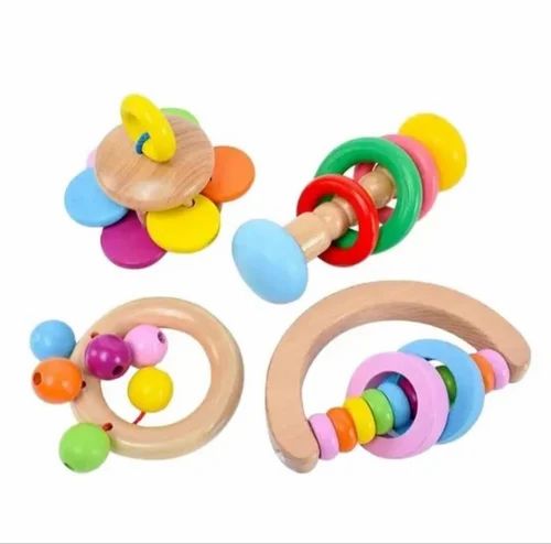 Wooden Rattles toy with Teether for kids