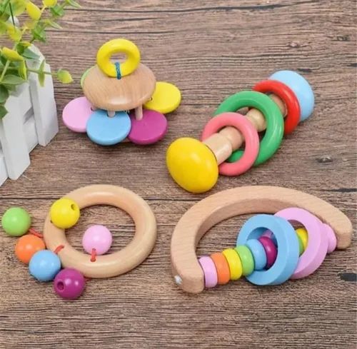 Wooden Rattles toy with Teether for kids