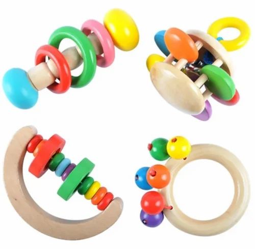 Wooden Rattles toy with Teether for kids